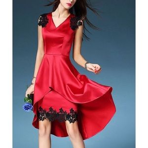 NWT red & black Hi-Low Fit/Flare Dress, Sz. M/L